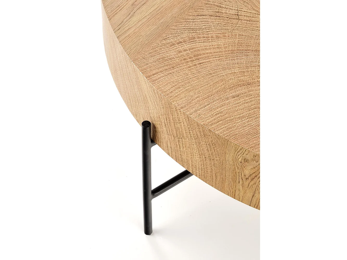 Table basse ronde 80 cm de diamètre aspect chêne naturel avec structure noire en métal TINIA L