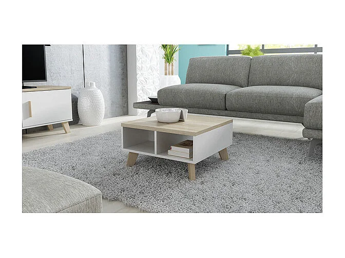 Table basse décor chêne & blanc 60 cm Colin