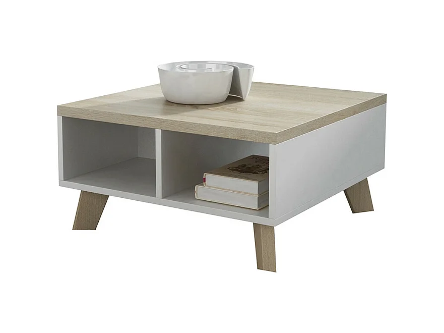 Table basse décor chêne & blanc 60 cm Colin