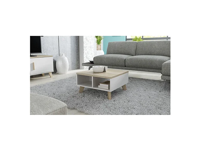 Table basse décor chêne & blanc 60 cm Colin