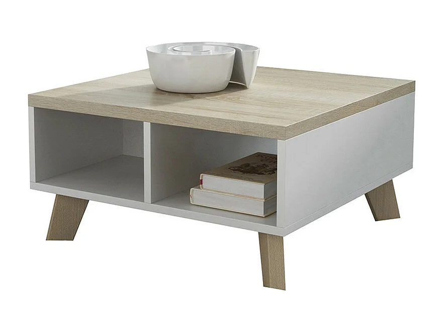 Table basse décor chêne & blanc 60 cm Colin