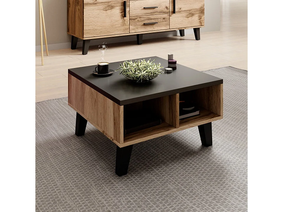 Mesa de centro, roble y negro decoración 60 cm Colin