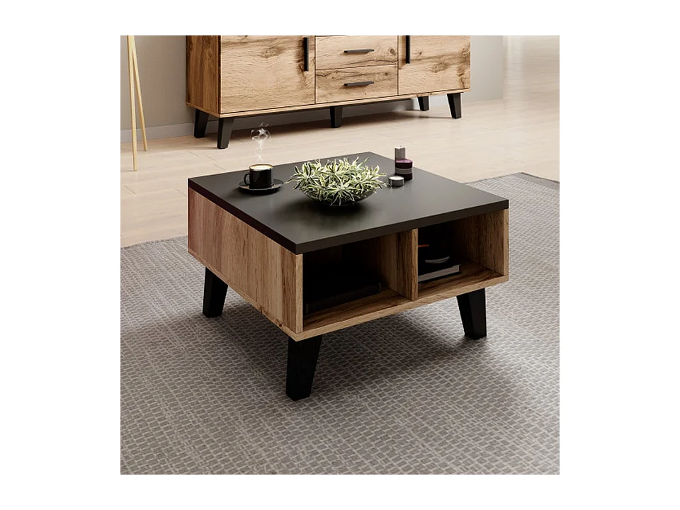 Table basse décor chêne & noir 60 cm Colin