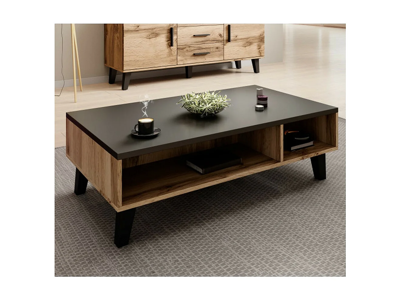 Tavolino in stile rovere e nero 110 cm Colin