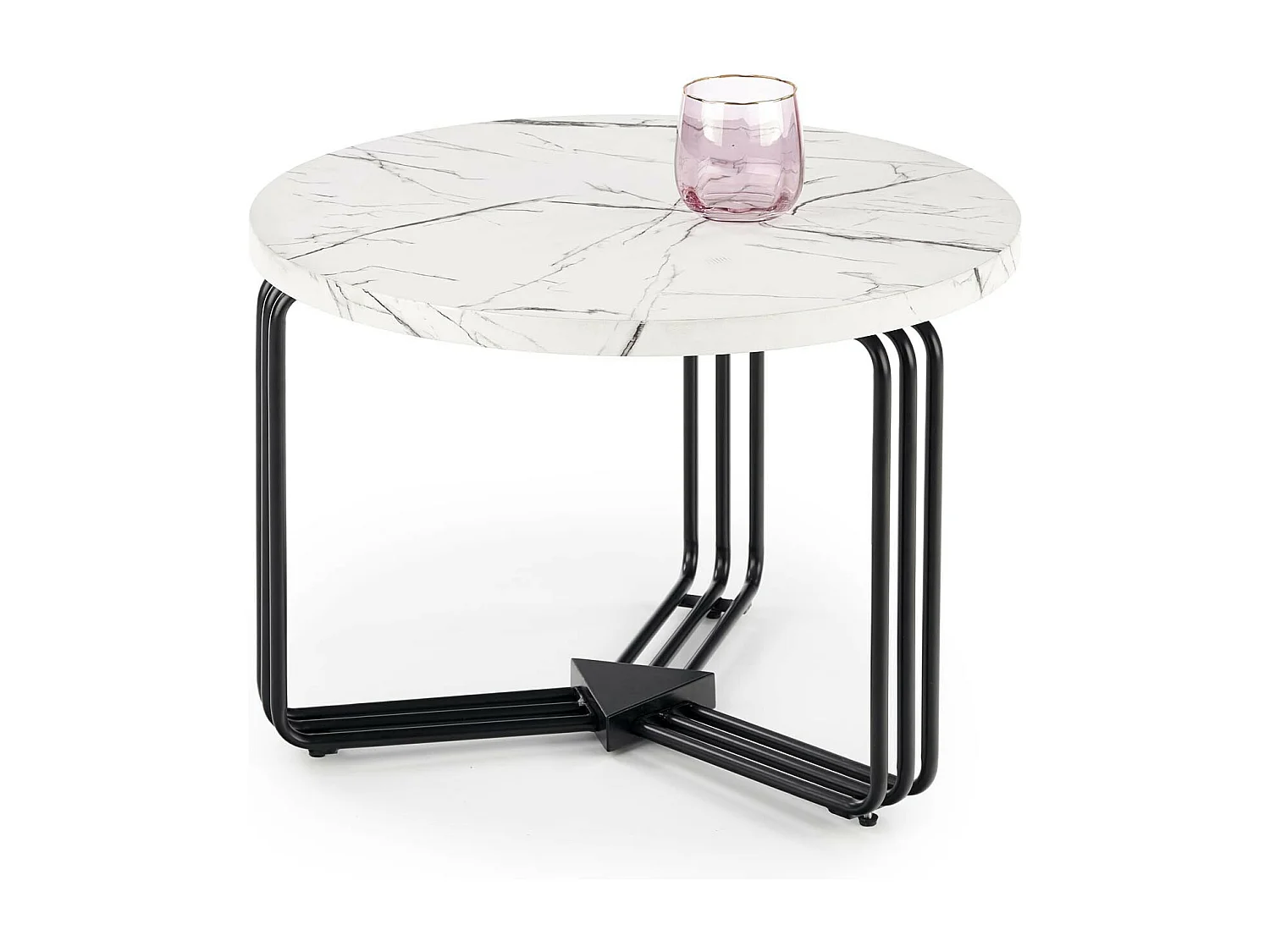 Mesa de centro redonda con tapa de mármol blanco y estructura de metal negro ARUM-M
