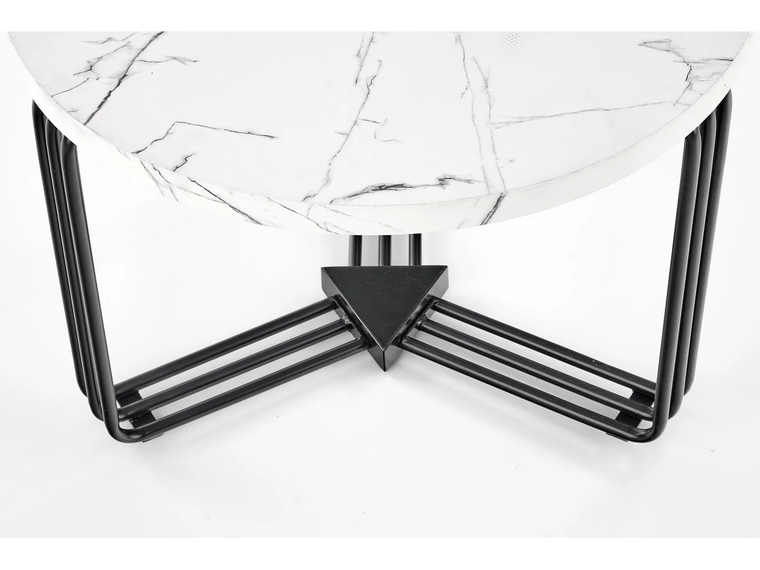 Mesa de centro redonda con tapa de mármol blanco y estructura de metal negro ARUM-M