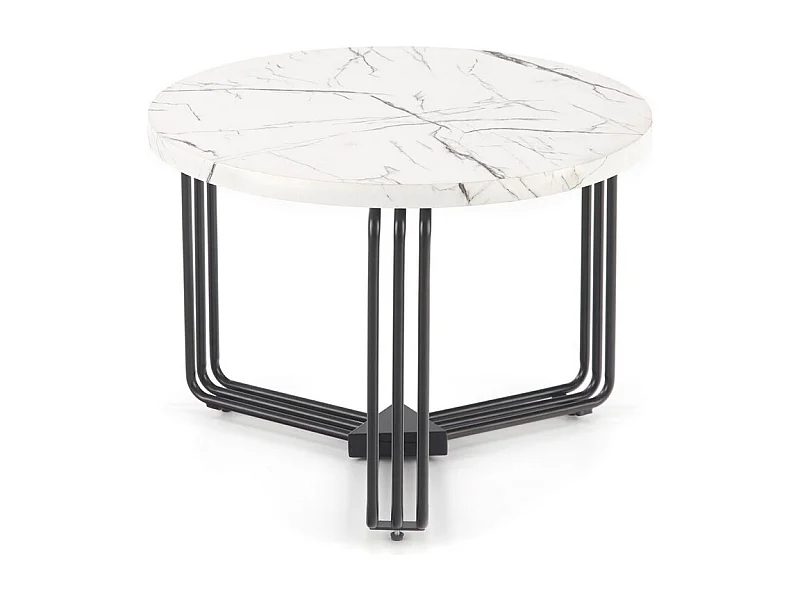 Tavolino rotondo con piano in marmo bianco e struttura in metallo nero ARUM-M