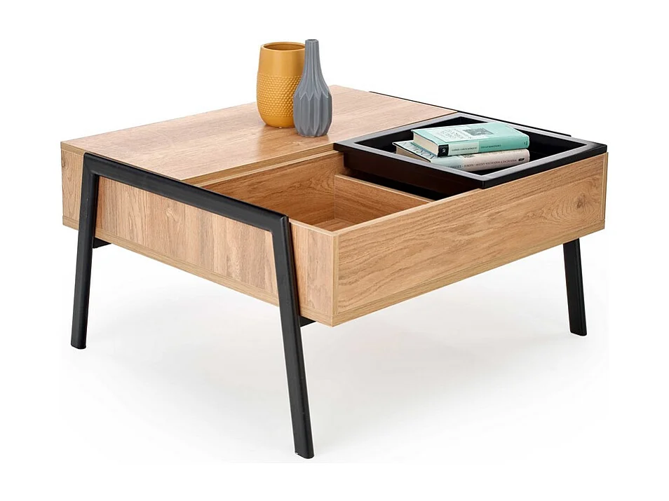 Table basse avec tablette relevable et structure en métal noir VERA