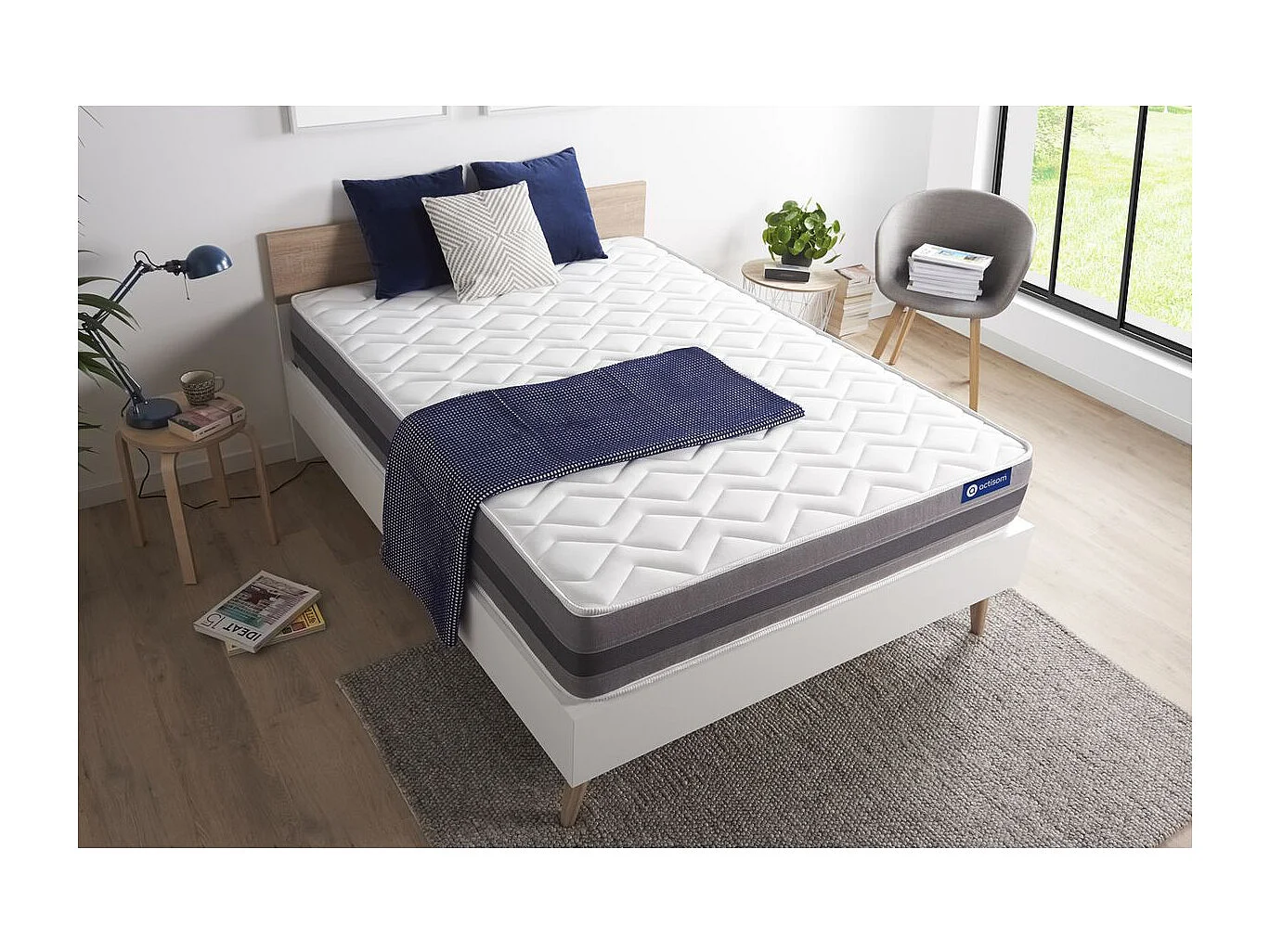 ACTISOM Matelas Latex et mémoire de forme 200x200 cm Maxi épaisseur 5zones de confort
