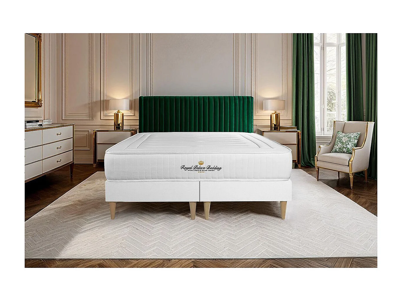 Ensemble double sommier + matelas LANCASTER ressorts ensachés et mémoire de forme 180x200