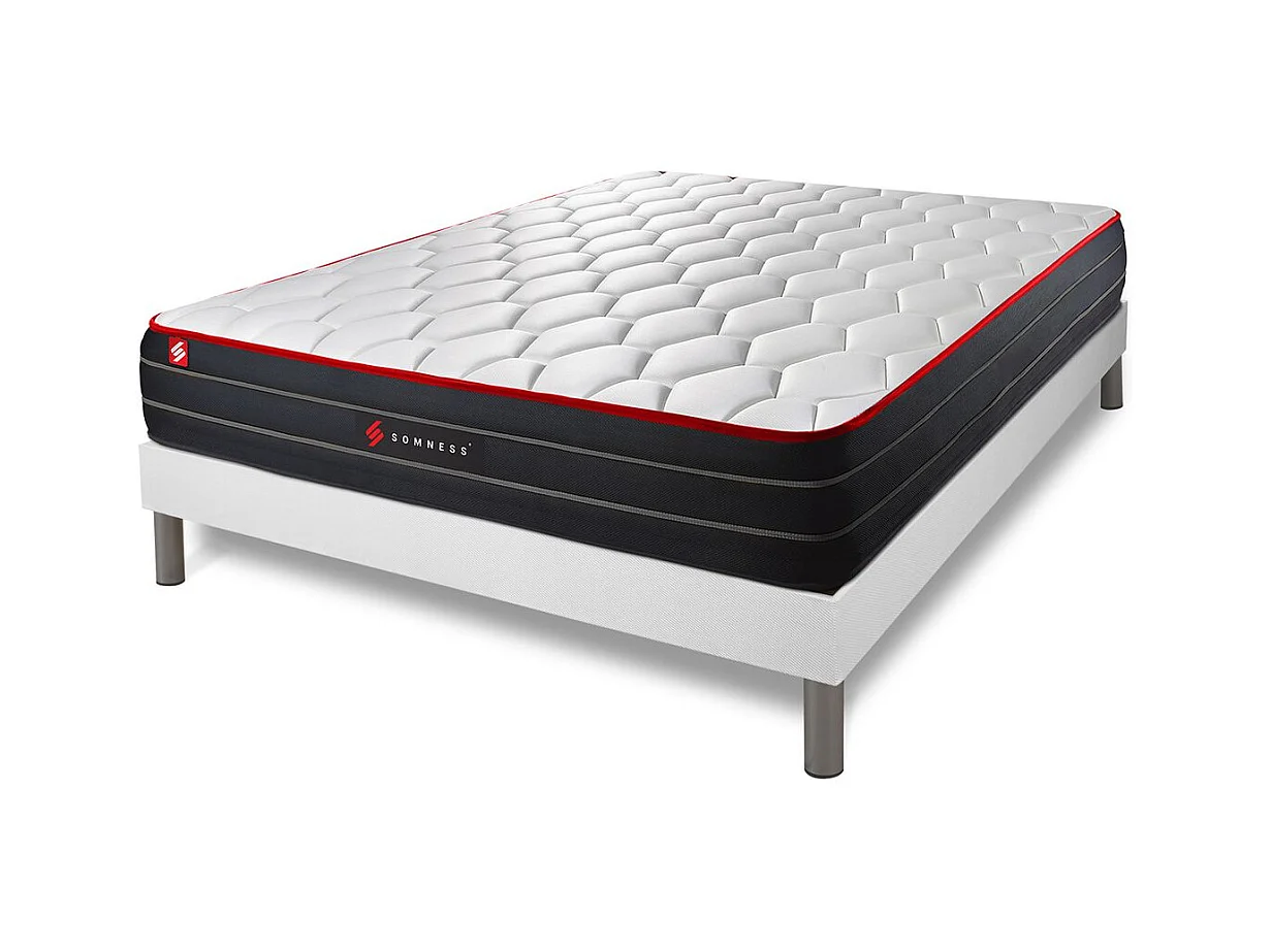 Ensemble 140x190 matelas BOOST ressorts ensachés et mémoire de forme + sommier kit blanc