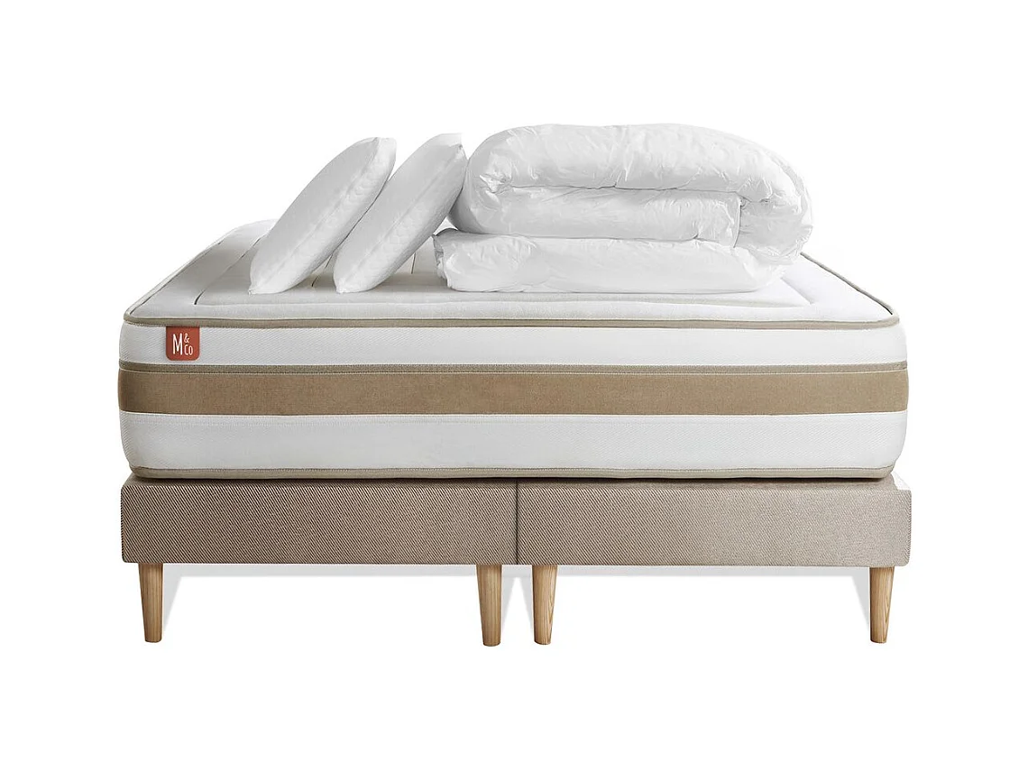 Pack prêt à dormir matelas LE RAFFINÉ 180x200cm Ressorts ensachés + Mémoire de forme BioVisco + double sommiers Beige