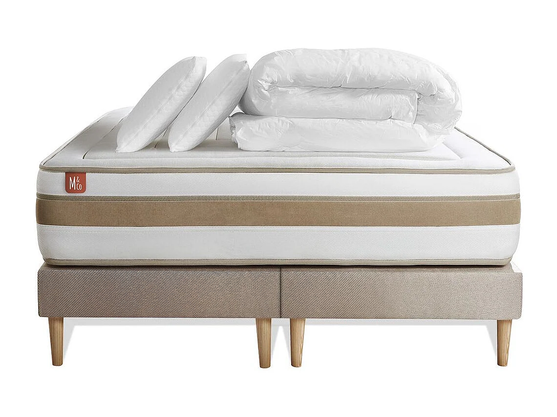 Pack prêt à dormir matelas LE RAFFINÉ 180x200cm Ressorts ensachés + Mémoire de forme BioVisco + double sommiers Beige