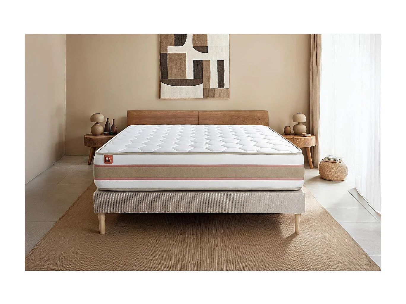 Pack prêt à dormir matelas LE DÉLICAT 140x190 Ressorts ensachés et Mémoire de forme + sommier Beige