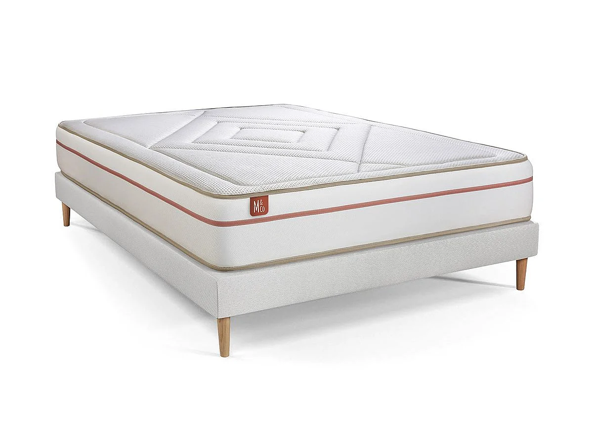 Pack prêt à dormir matelas LE PAISIBLE 140x200cm Mémoire de forme BioVisco + sommier Blanc + 2 oreillers + couette 240x220cm