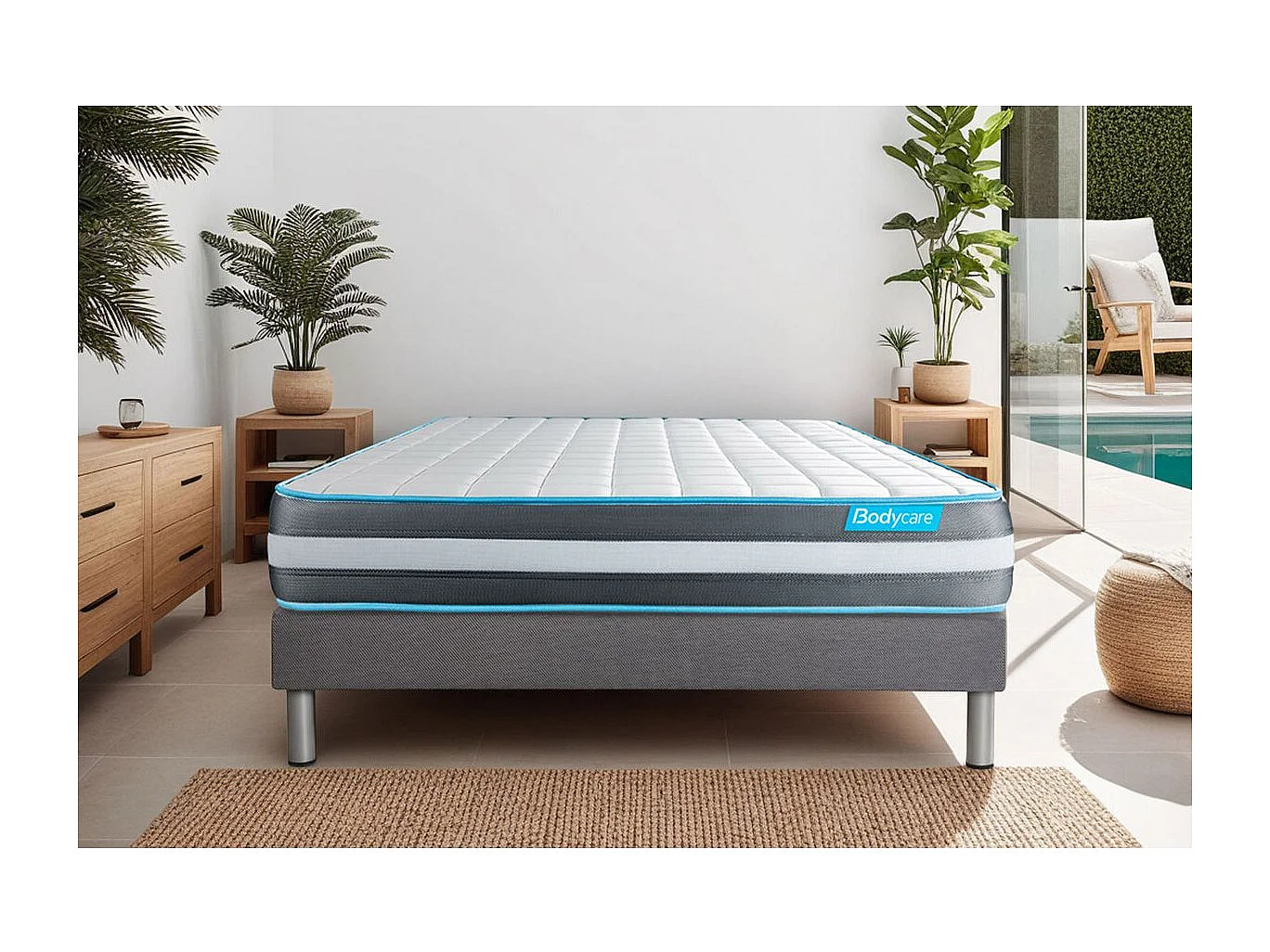 Ensemble 140x190 matelas BodyForm à Mémoire de forme 3 zones + sommier kit gris