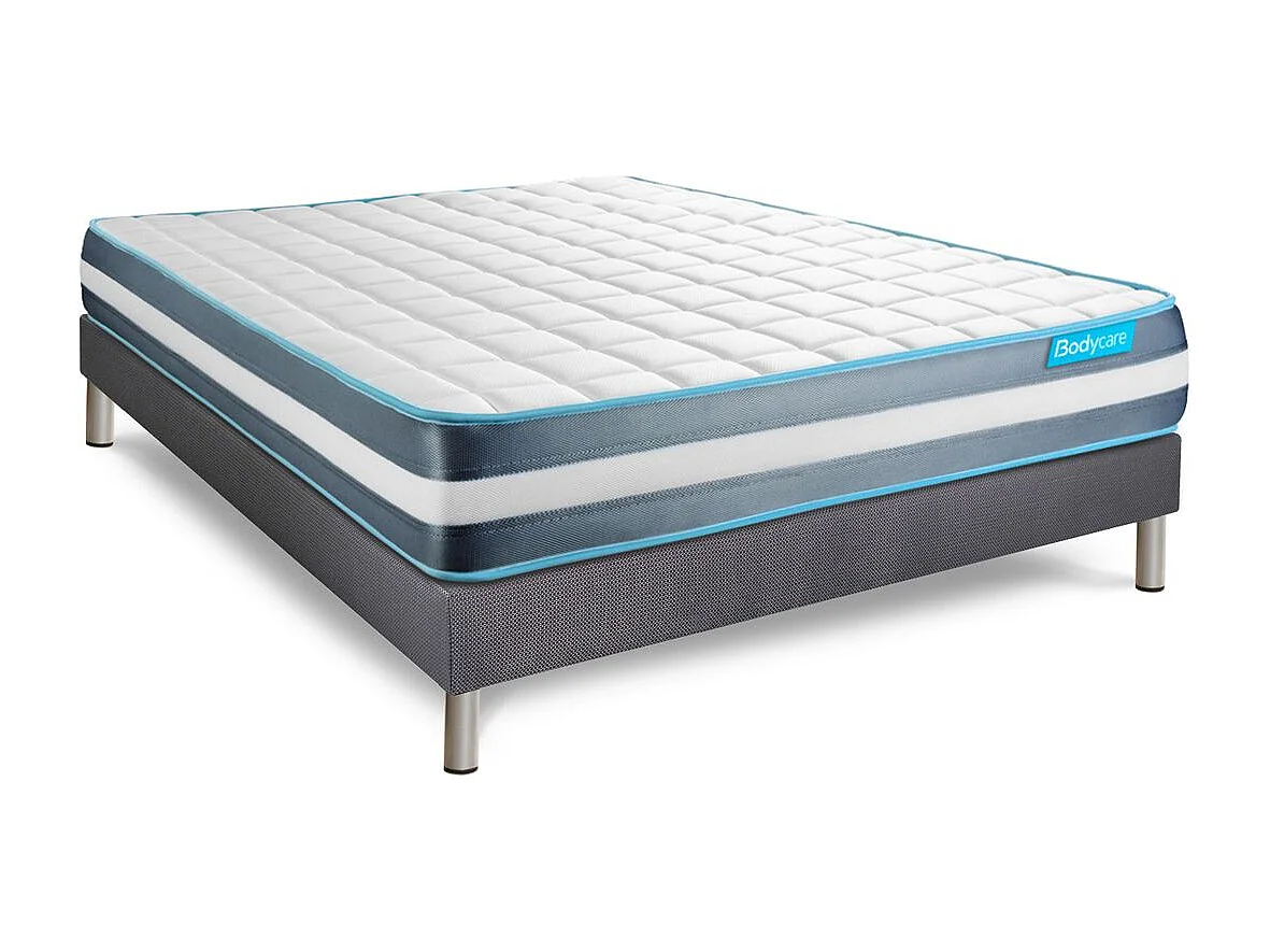 Ensemble 140x190 matelas BodyForm à Mémoire de forme 3 zones + sommier kit gris