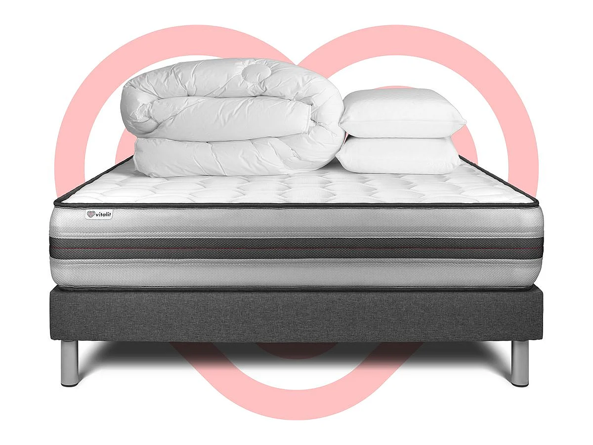 Pack prêt à dormir VITALPOWER RECOVER 160 x 200 cm sommier Kit gris