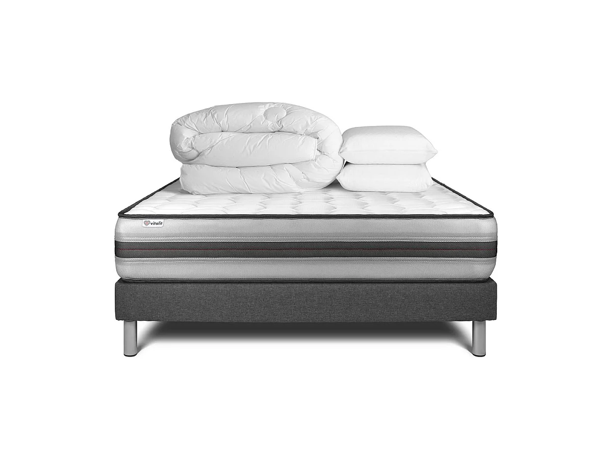 Compleet bedpakket - Matras 160x200 cm + Boxspring met lattenbodem (in kit) + 2 kussens + Dekbed - Vitalpower Recover