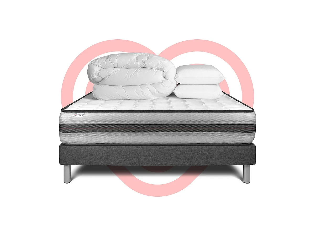 Compleet bedpakket - Matras 160x200 cm + Boxspring met lattenbodem (in kit) + 2 kussens + Dekbed - Vitalpower Recover