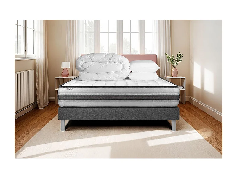 Pack prêt à dormir VITALPOWER RECOVER 160 x 200 cm sommier Kit gris