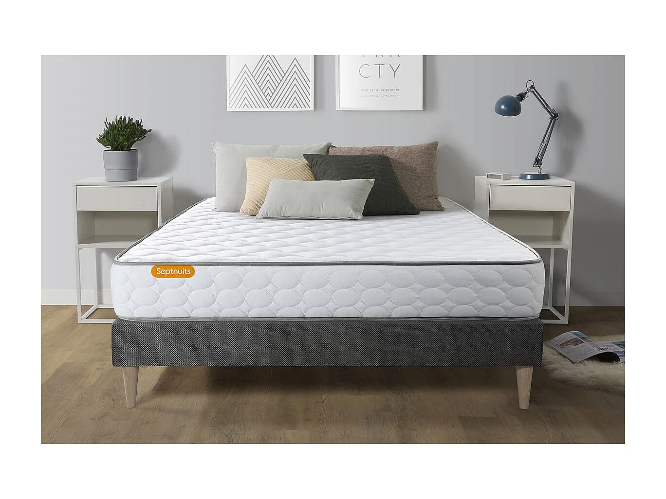Matelas Mémoire de forme + sommier kit gris 140x200 Memo