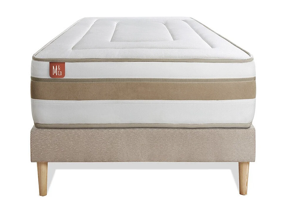 Ensemble LE RAFFINÉ 90x190cm Ressorts ensachés + Mémoire de forme BioVisco - Maxi épaisseur 26cm + sommier kit Beige