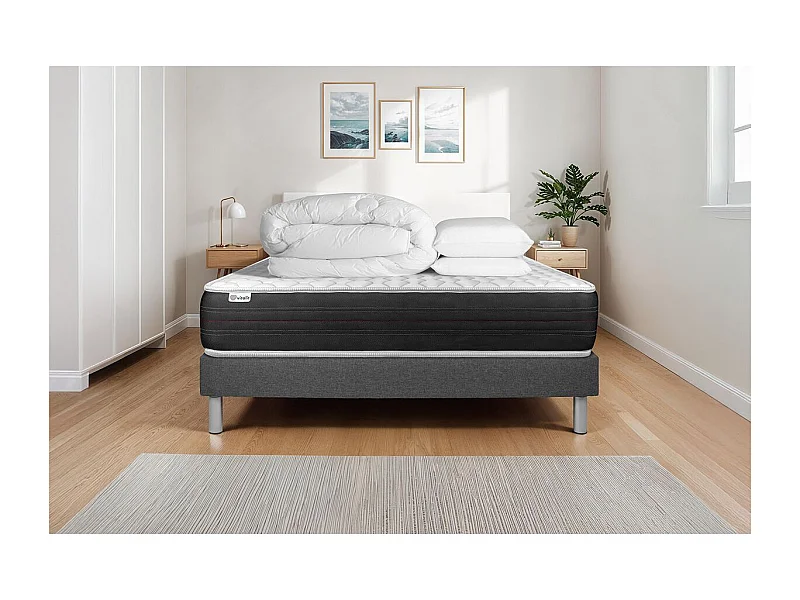 Pack prêt à dormir VITALSPRING 140 x 190 cm sommier Kit gris