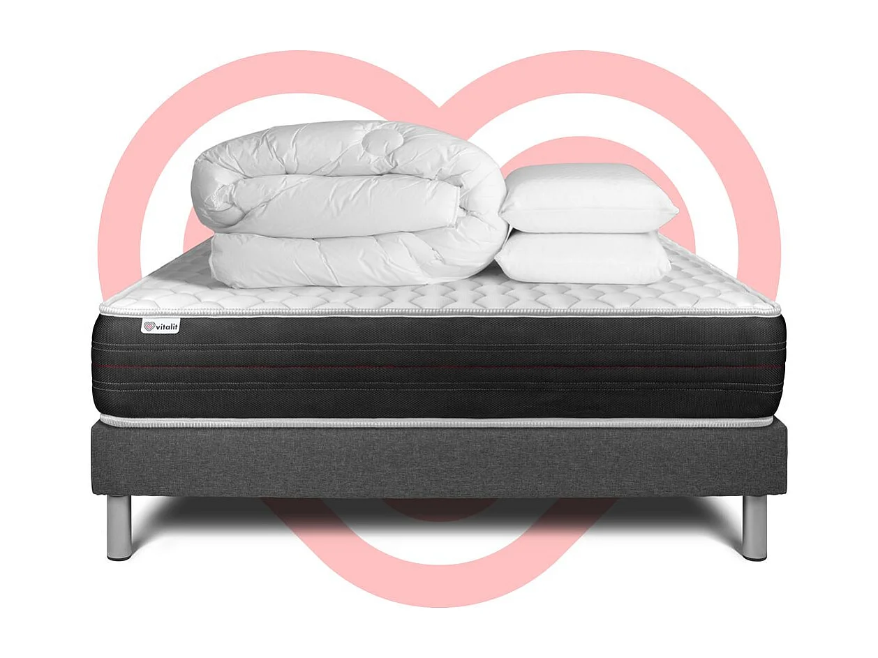 Compleet bedpakket - Matras 140x190 cm + Boxspring met lattenbodem (in kit) + 2 kussens + Dekbed - Vitalspring