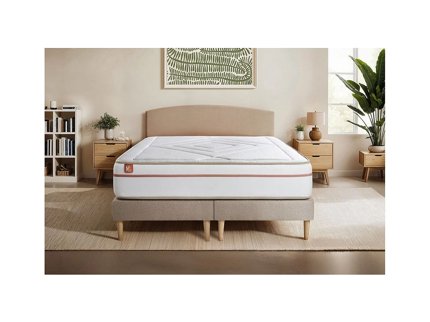 Ensemble LE PAISIBLE 200x200cm Mémoire de forme BioVisco - Ep. 24cm + double sommiers Beige