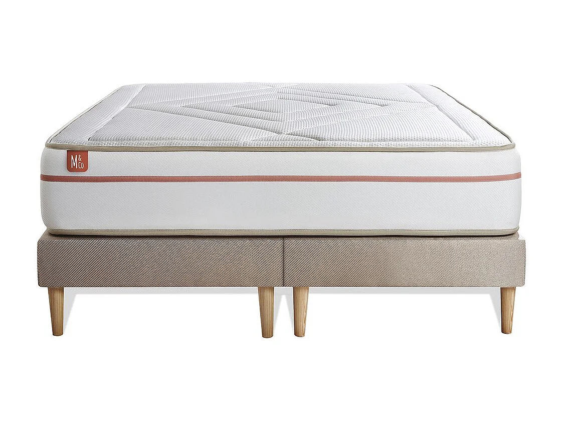 Ensemble LE PAISIBLE 200x200cm Mémoire de forme BioVisco - Ep. 24cm + double sommiers Beige