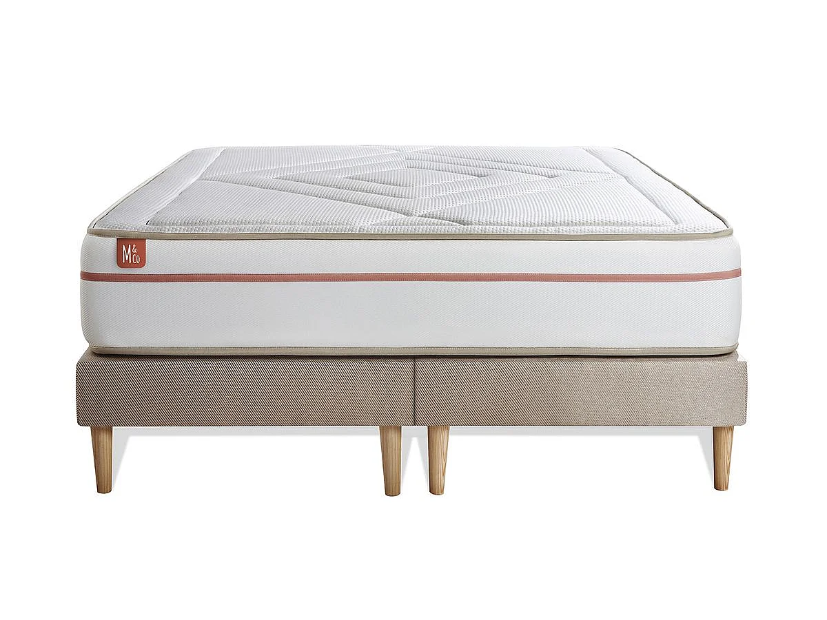 Ensemble LE PAISIBLE 200x200cm Mémoire de forme BioVisco - Ep. 24cm + double sommiers Beige