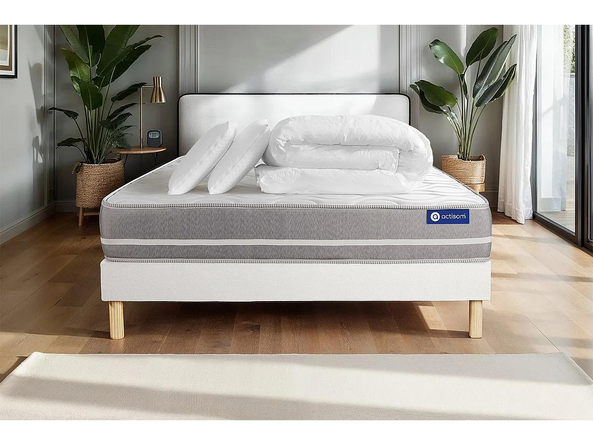 Pack cama completa - Colchón 200x200cm + Somier con láminas (kit) + 2 almohadas + Edredón - Actiflex Touch