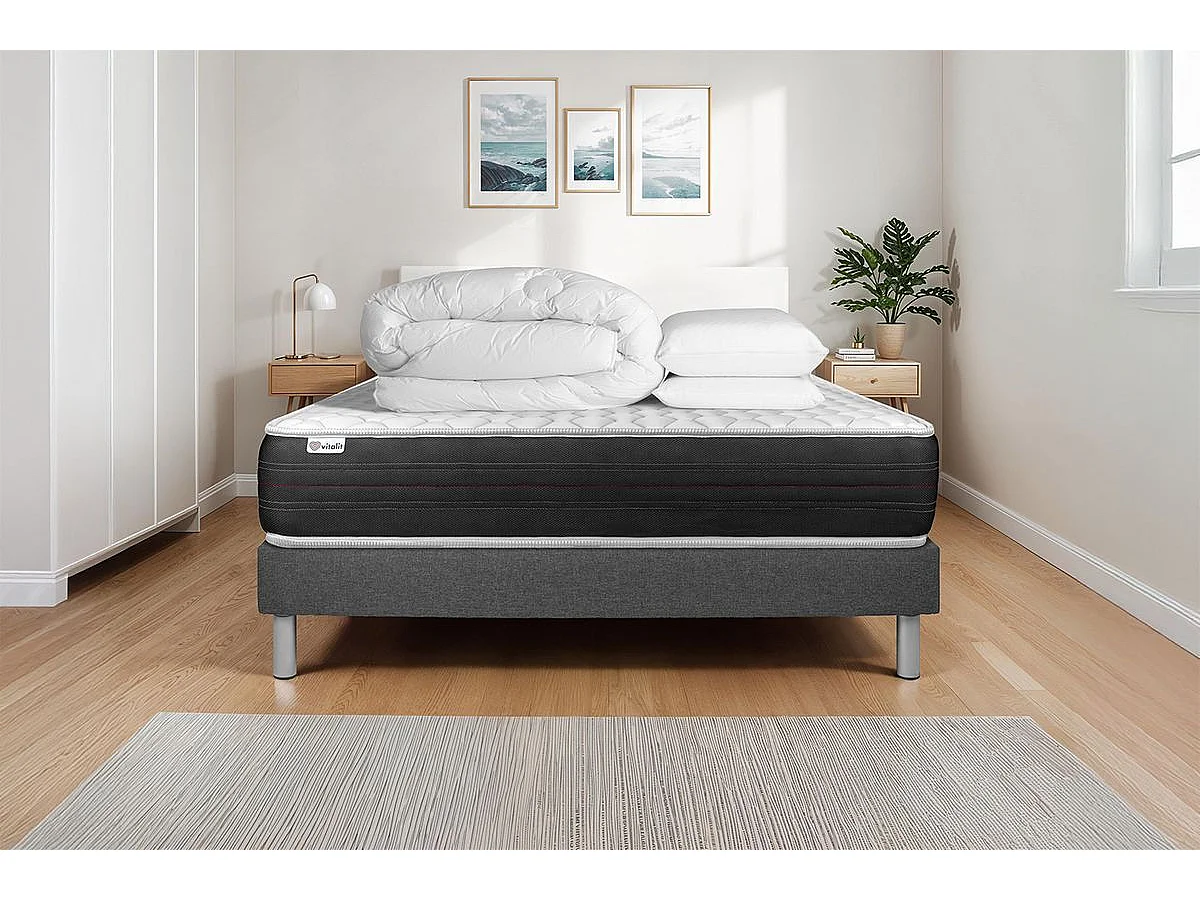 Pack prêt à dormir VITALSPRING 200 x 200 cm sommier Kit gris