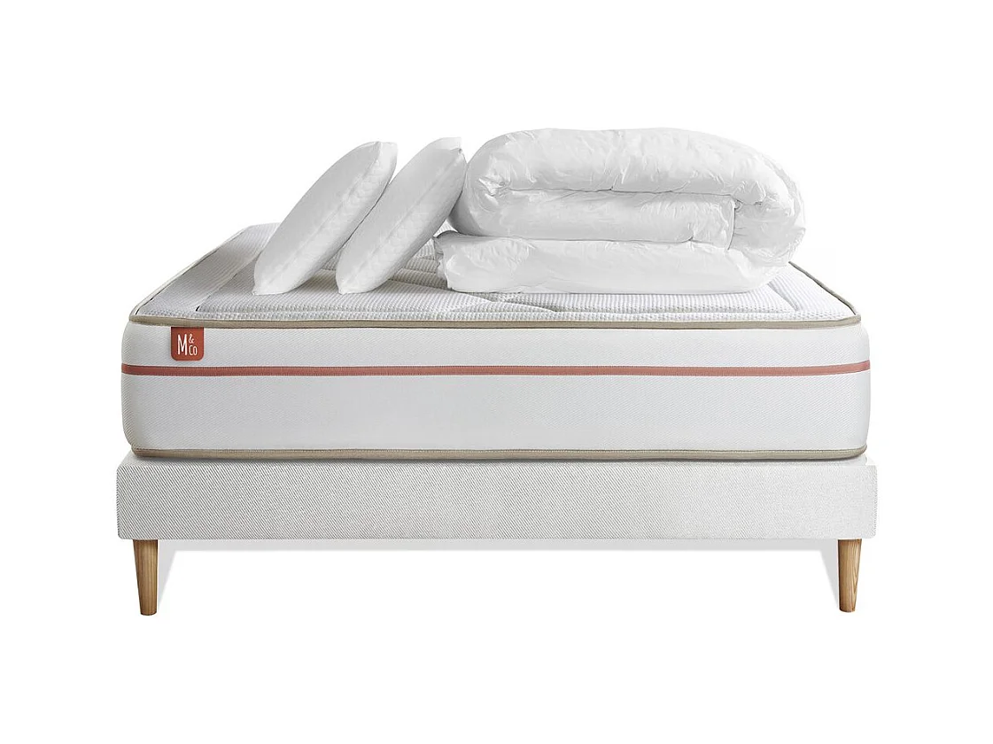 Pack prêt à dormir matelas LE PAISIBLE 180x200cm Mémoire de forme BioVisco + sommier kit Blanc