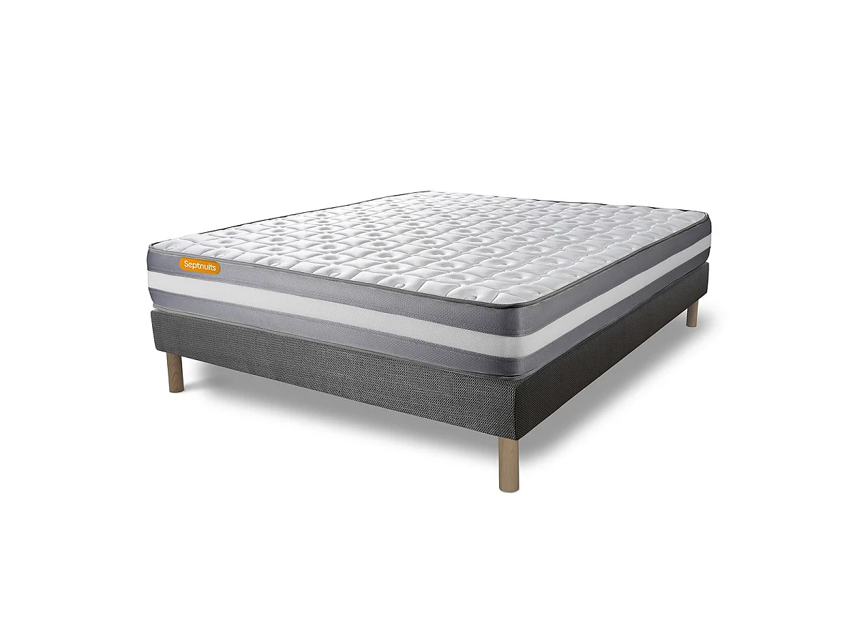 Matelas + sommier gris 140x190 Memo Plus Mémoire de forme 3 zones