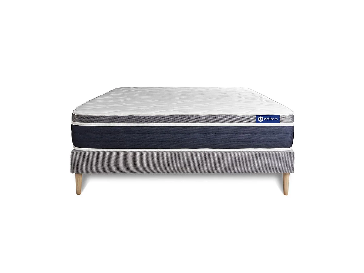 Ensemble ACTIMEMO CONFORT Matelas mémoire de forme 140x200 cm Maxi épaisseur 7zones de confort + sommier KIT gris