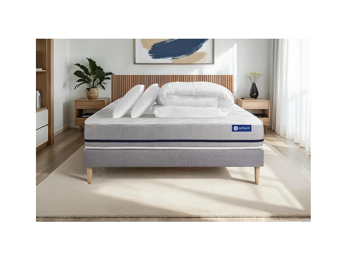 Compleet bedpakket - Matras 140x200 cm + Lattenbodem (set) + 2 kussens + Dekbed - Actiflex Soft