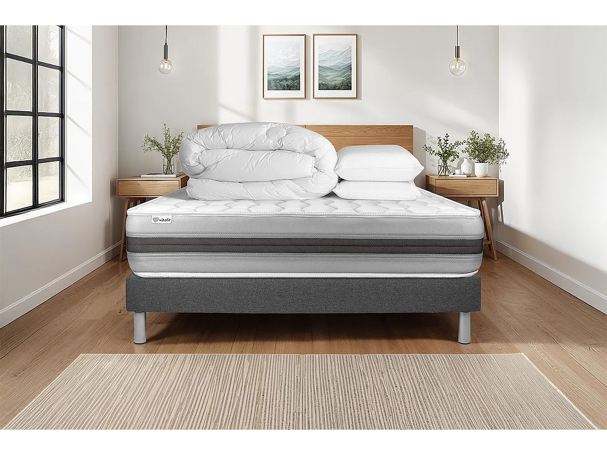 Pack prêt à dormir VITALSPRING RECOVER 160 x 200 cm sommier Kit gris