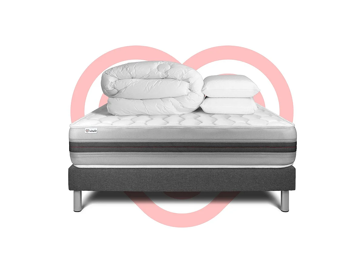 Compleet bedpakket - Matras 160x200 cm + Boxspring met lattenbodem (in kit) + 2 kussens + Dekbed - Vitalspring Recover