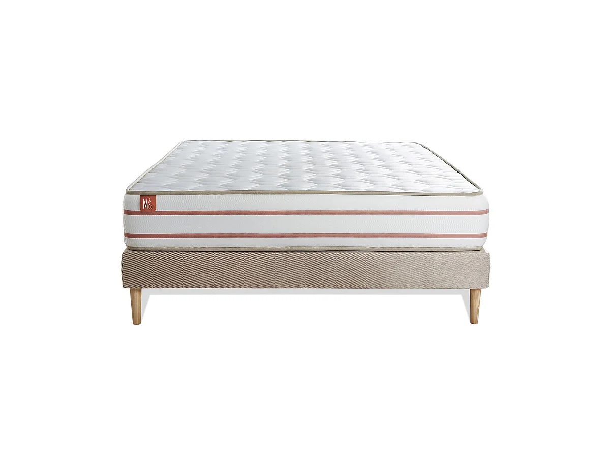 Ensemble LE DOUX 200x200cm Mémoire de forme 3 zones de confort - Ep. 24cm + sommier kit Beige
