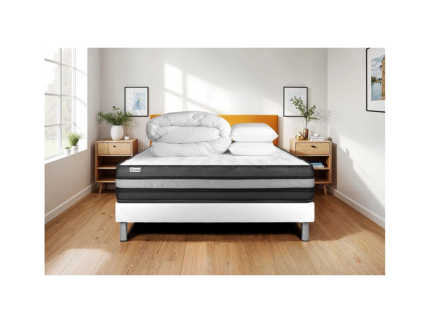 Pack prêt à dormir VITALPOWER ZEN 160 x 200 cm sommier Kit blanc