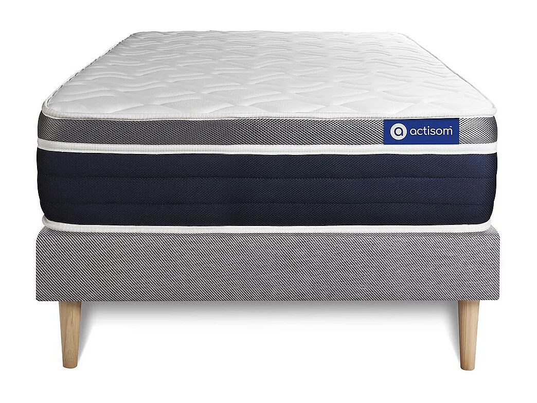 Ensemble ACTILATEX CONFORT Matelas Latex+mémoire de forme 90x200 cm Maxi épaisseur 7zones de confort + sommier KIT gris
