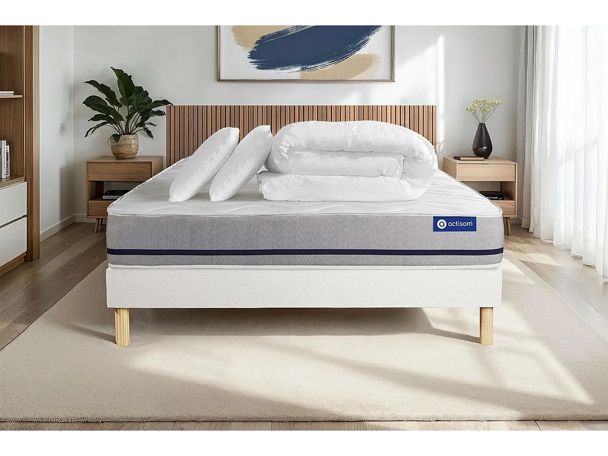 Pack prêt à dormir matelas 200x200 ACTIFLEX SOFT 3zones de confort + sommier KIT blanc + 2 oreillers + couette