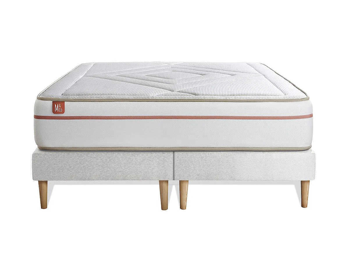 Pack prêt à dormir matelas LE PAISIBLE 200x200cm Mémoire de forme BioVisco + double sommiers Blanc + 2 oreillers + couette