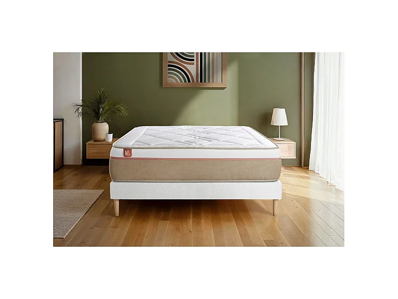 Ensemble LE SOYEUX 90x190cm Ressorts ensachés + Mémoire de forme BioVisco - Ep. 24cm + sommier Blanc