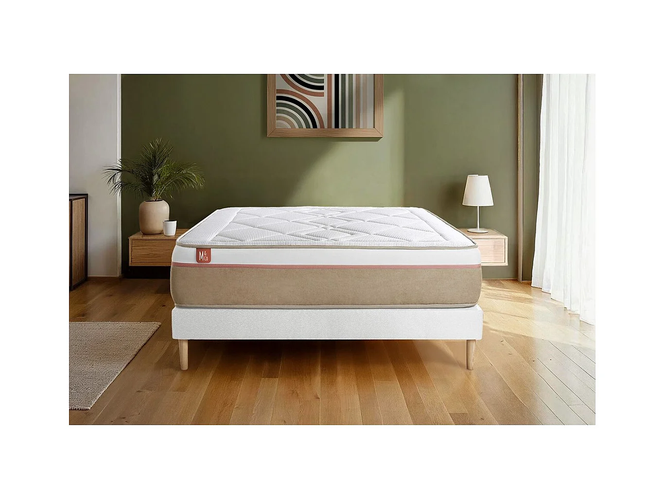 Ensemble LE SOYEUX 90x190cm Ressorts ensachés + Mémoire de forme BioVisco - Ep. 24cm + sommier Blanc