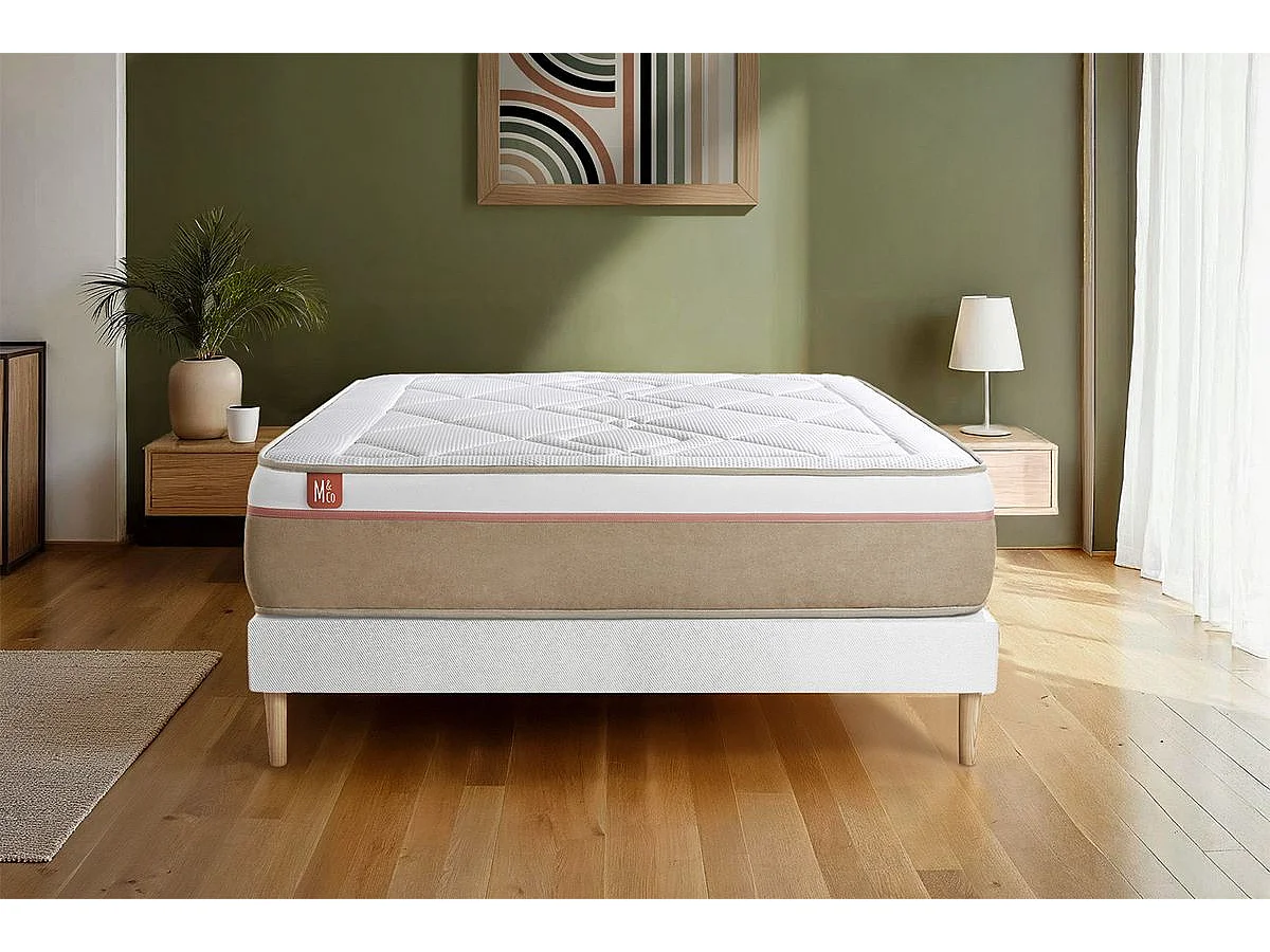 Ensemble LE SOYEUX 90x190cm Ressorts ensachés + Mémoire de forme BioVisco - Ep. 24cm + sommier Blanc