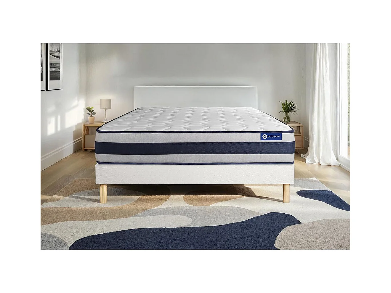 Ensemble matelas Latex et Mémoire de forme ACTILATEX ERGO 140x190 cm Maxi épaisseur 5zones de confort + sommier KIT blanc