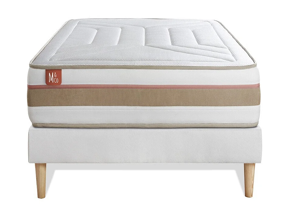 Ensemble LE TENDRE 90x190cm Ressorts ensachés + Mémoire de forme 7 zones de confort - Ep. 28cm + sommier Blanc